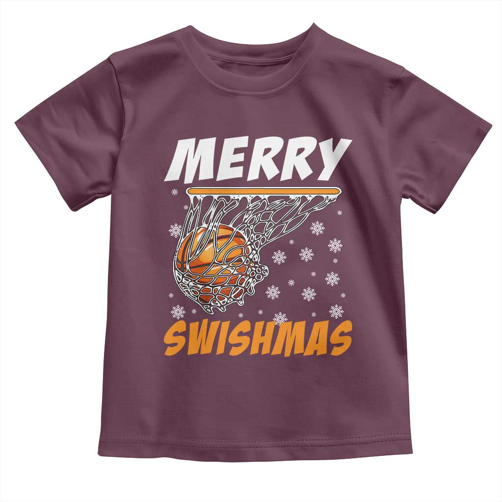 Funny Christmas Basketball Toddler T Shirt Merry Swishmas Xmas Swish Technique TS11 Maroon Print Your Wear