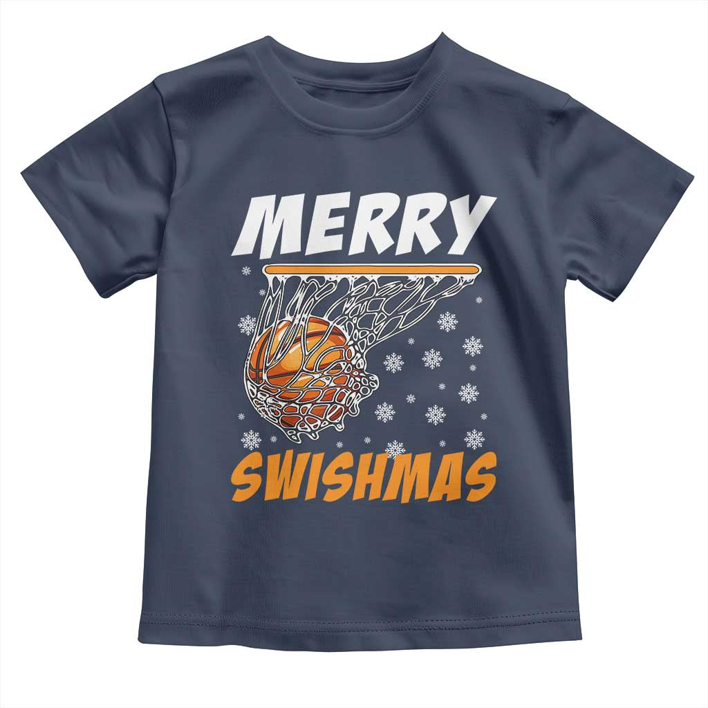 Funny Christmas Basketball Toddler T Shirt Merry Swishmas Xmas Swish Technique TS11 Navy Print Your Wear
