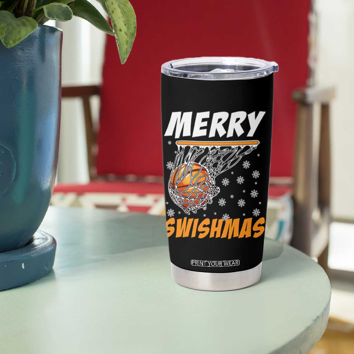 Funny Christmas Basketball Tumbler Cup Merry Swishmas Xmas Swish Technique TS11 Print Your Wear