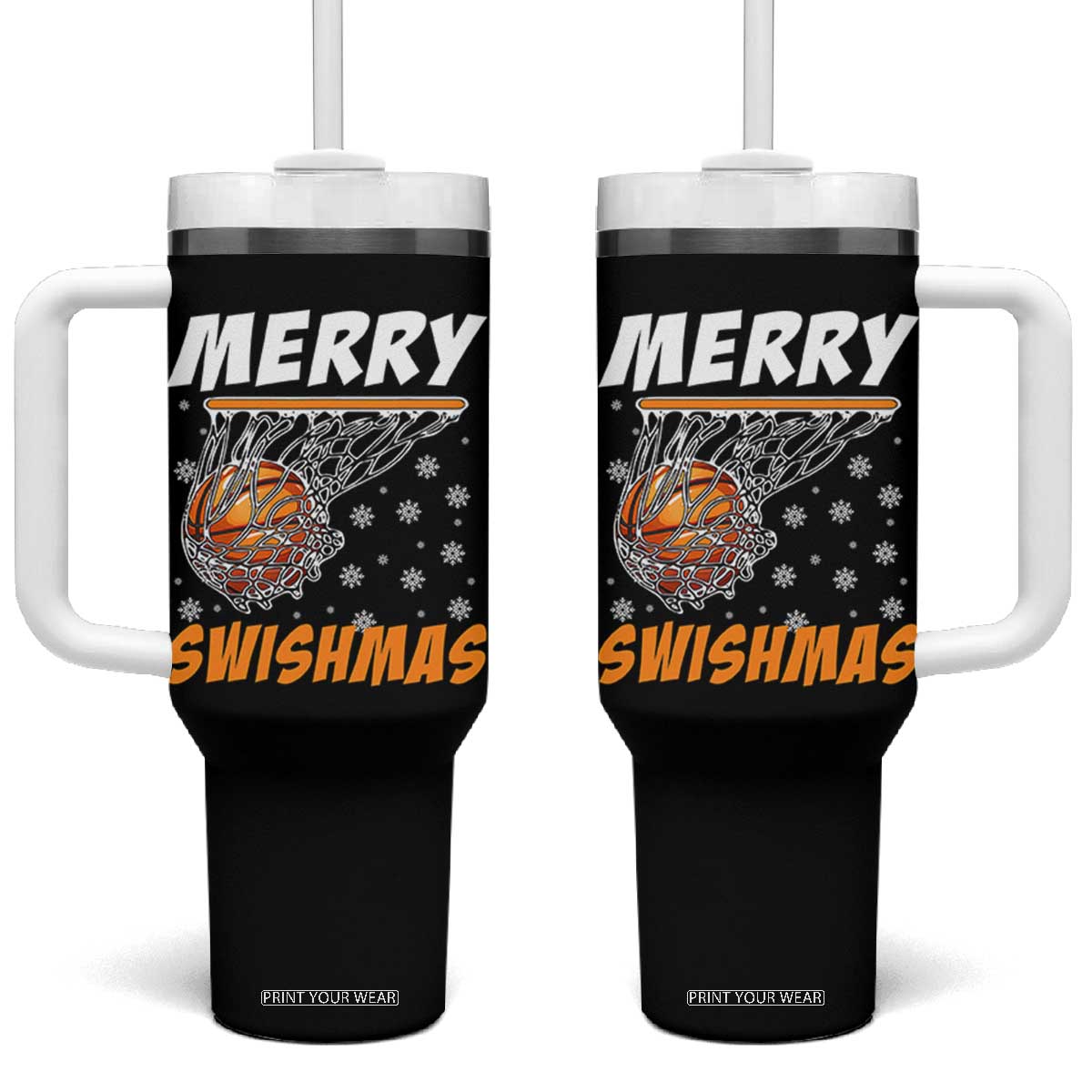 Funny Christmas Basketball Tumbler With Handle Merry Swishmas Xmas Swish Technique TS11 One Size: 40 oz Black Print Your Wear