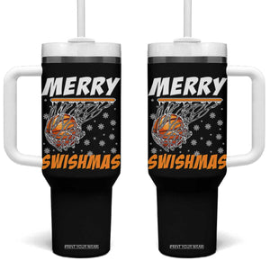 Funny Christmas Basketball Tumbler With Handle Merry Swishmas Xmas Swish Technique TS11 One Size: 40 oz Black Print Your Wear