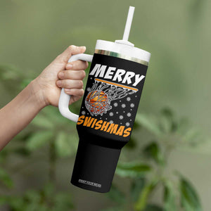 Funny Christmas Basketball Tumbler With Handle Merry Swishmas Xmas Swish Technique TS11 Print Your Wear