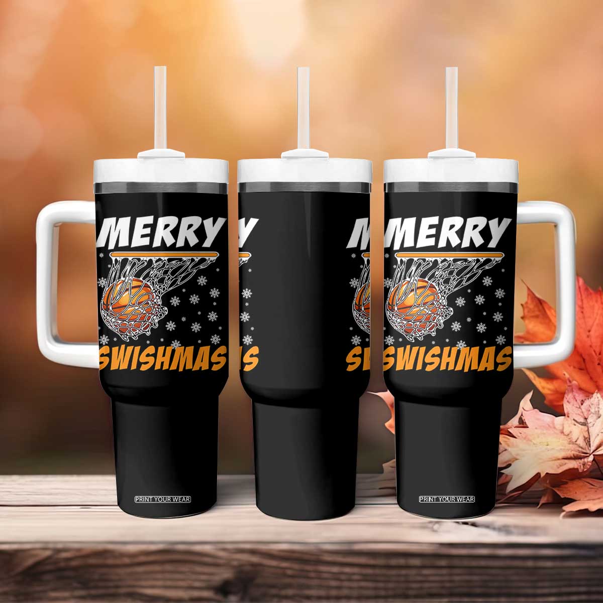 Funny Christmas Basketball Tumbler With Handle Merry Swishmas Xmas Swish Technique TS11 Print Your Wear