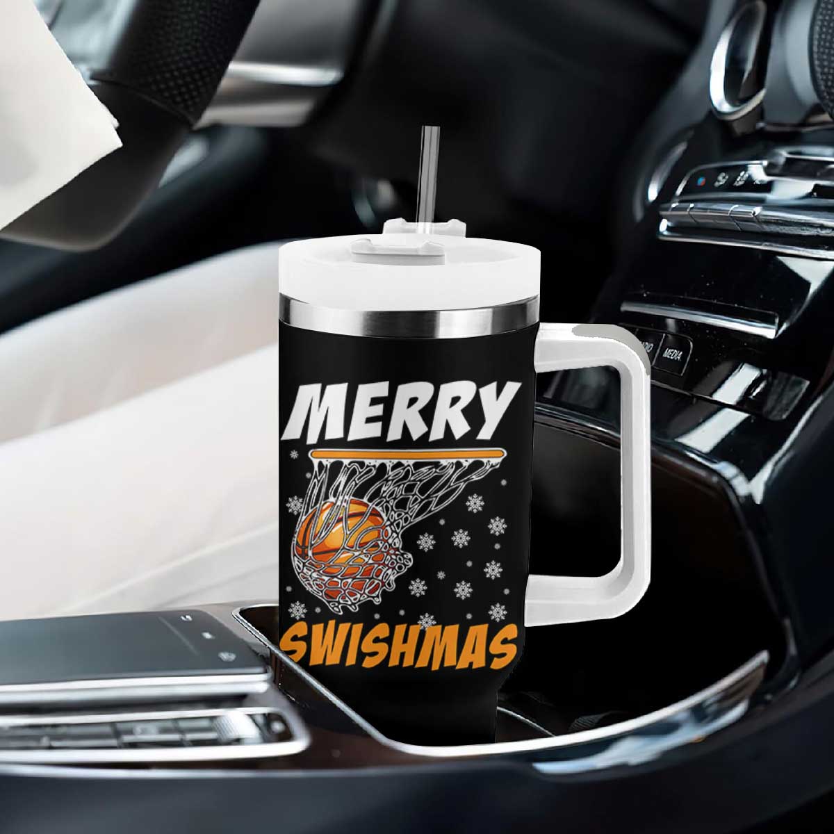 Funny Christmas Basketball Tumbler With Handle Merry Swishmas Xmas Swish Technique TS11 Print Your Wear