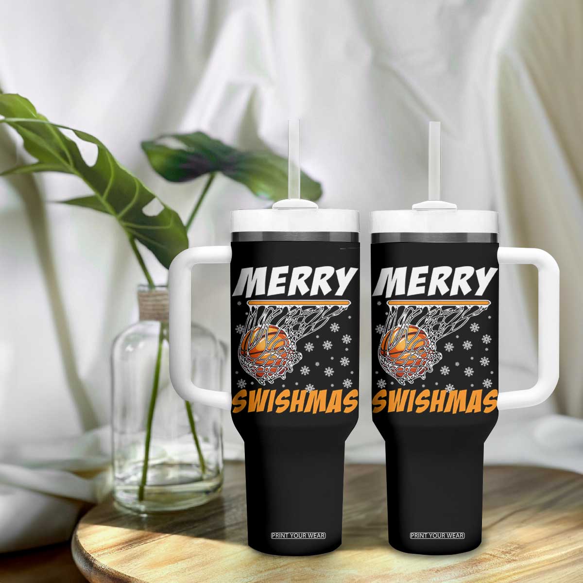 Funny Christmas Basketball Tumbler With Handle Merry Swishmas Xmas Swish Technique TS11 Print Your Wear