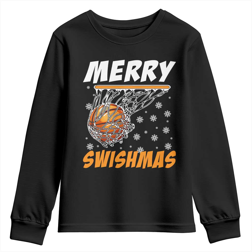 Funny Christmas Basketball Youth Sweatshirt Merry Swishmas Xmas Swish Technique TS11 Black Print Your Wear