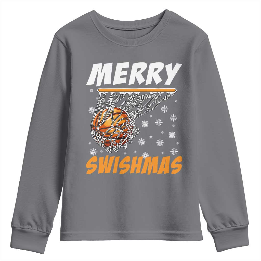 Funny Christmas Basketball Youth Sweatshirt Merry Swishmas Xmas Swish Technique TS11 Charcoal Print Your Wear