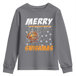 Funny Christmas Basketball Youth Sweatshirt Merry Swishmas Xmas Swish Technique TS11 Charcoal Print Your Wear