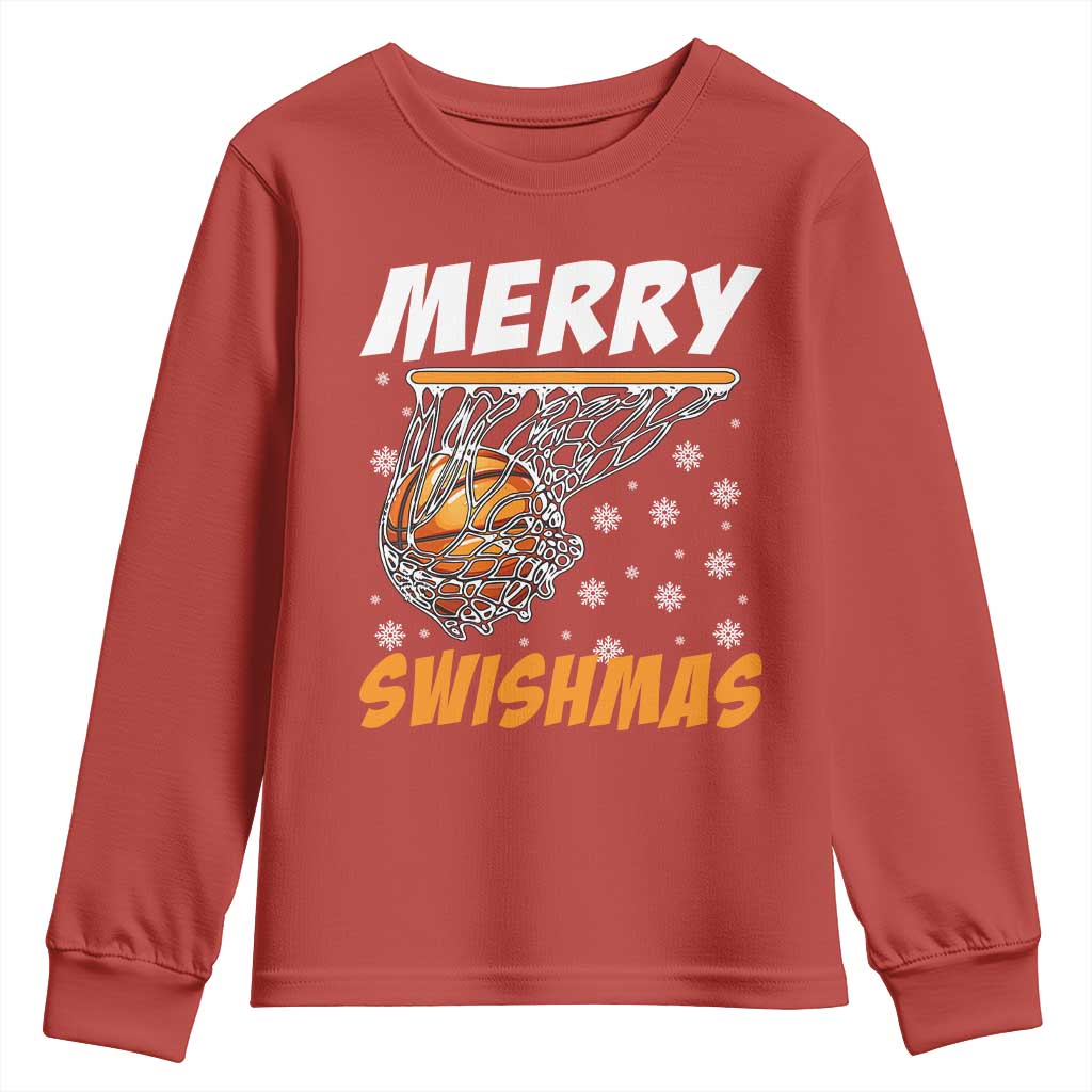 Funny Christmas Basketball Youth Sweatshirt Merry Swishmas Xmas Swish Technique TS11 Red Print Your Wear