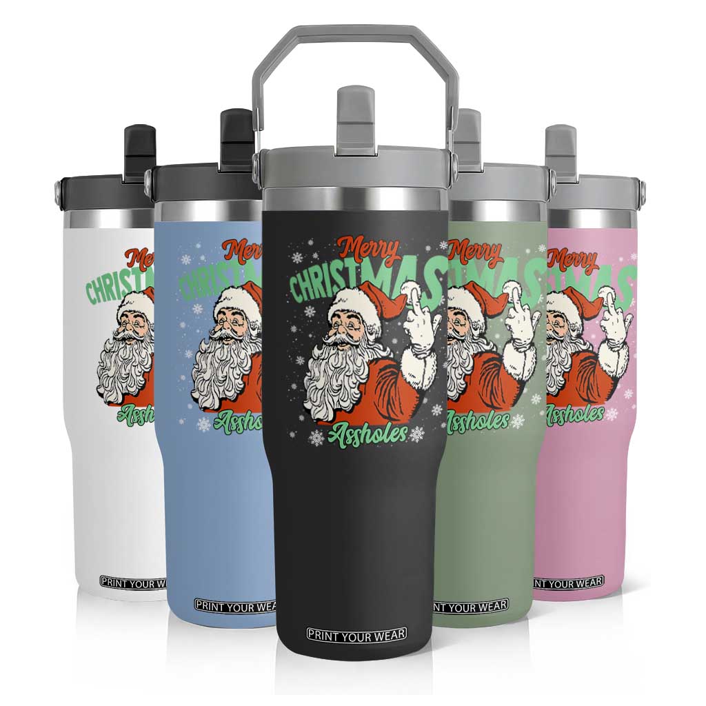 Funny Merry Christmas Assholes Flip Straw Tumbler Xmas Naughty Santa Adult Jokes TS11 Print Your Wear
