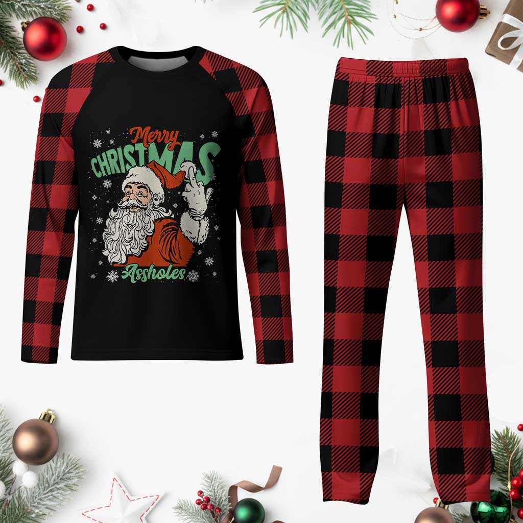 Funny Merry Christmas Assholes Plaid Pajama Set Xmas Naughty Santa Adult Jokes TS11 Buffalo Plaid Print Your Wear