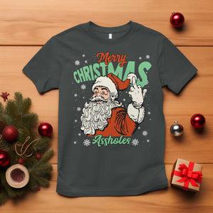 Funny Merry Christmas Assholes T Shirt Xmas Naughty Santa Adult Jokes TS11 Dark Heather Print Your Wear