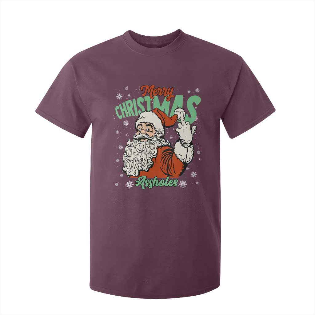 Funny Merry Christmas Assholes T Shirt For Kid Xmas Naughty Santa Adult Jokes TS11 Maroon Print Your Wear