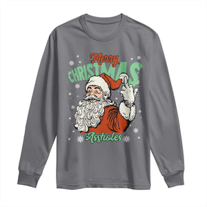Funny Merry Christmas Assholes Long Sleeve Shirt Xmas Naughty Santa Adult Jokes TS11 Charcoal Print Your Wear