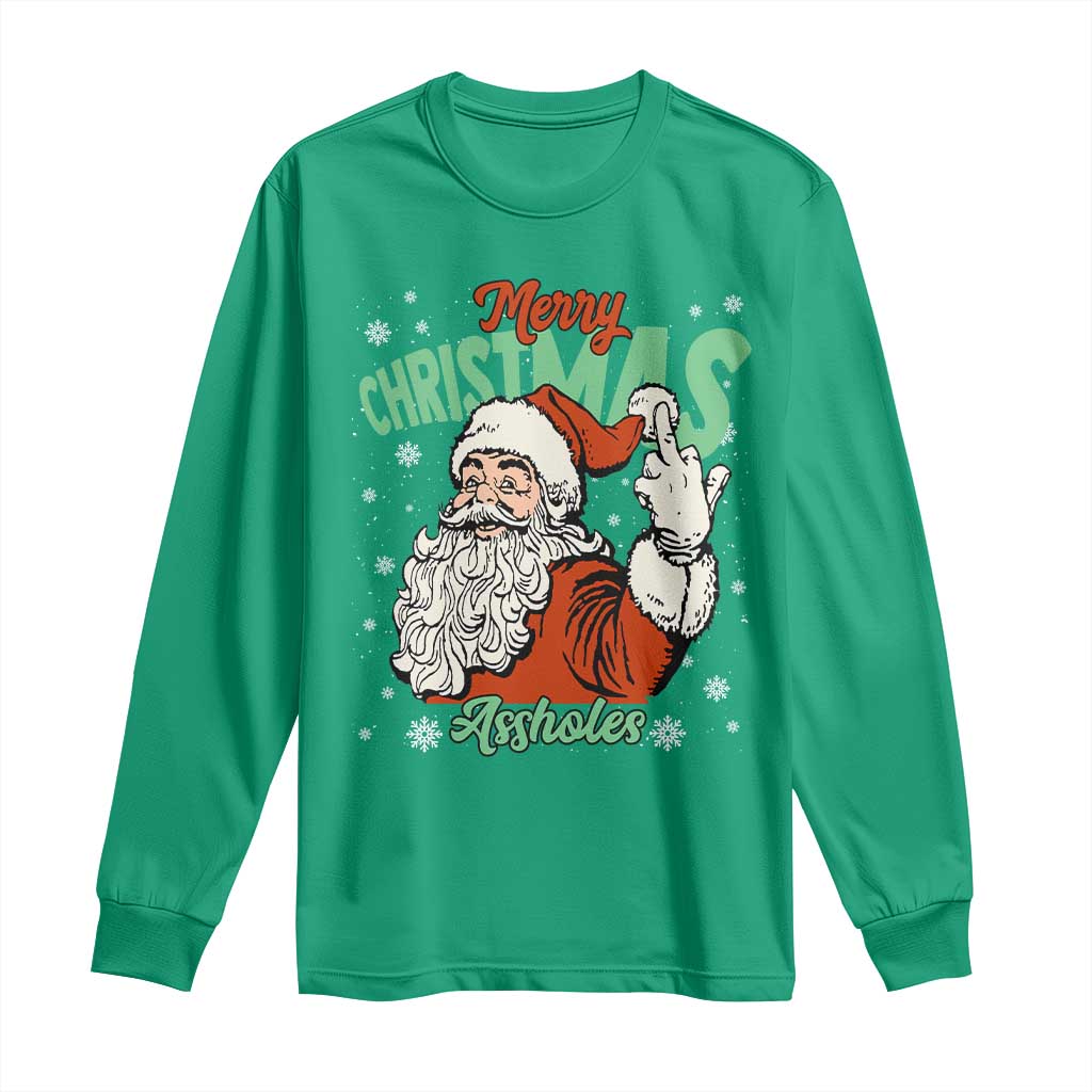 Funny Merry Christmas Assholes Long Sleeve Shirt Xmas Naughty Santa Adult Jokes TS11 Irish Green Print Your Wear