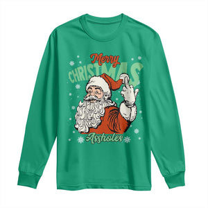 Funny Merry Christmas Assholes Long Sleeve Shirt Xmas Naughty Santa Adult Jokes TS11 Irish Green Print Your Wear