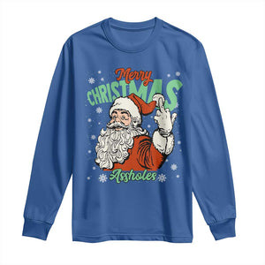 Funny Merry Christmas Assholes Long Sleeve Shirt Xmas Naughty Santa Adult Jokes TS11 Royal Blue Print Your Wear