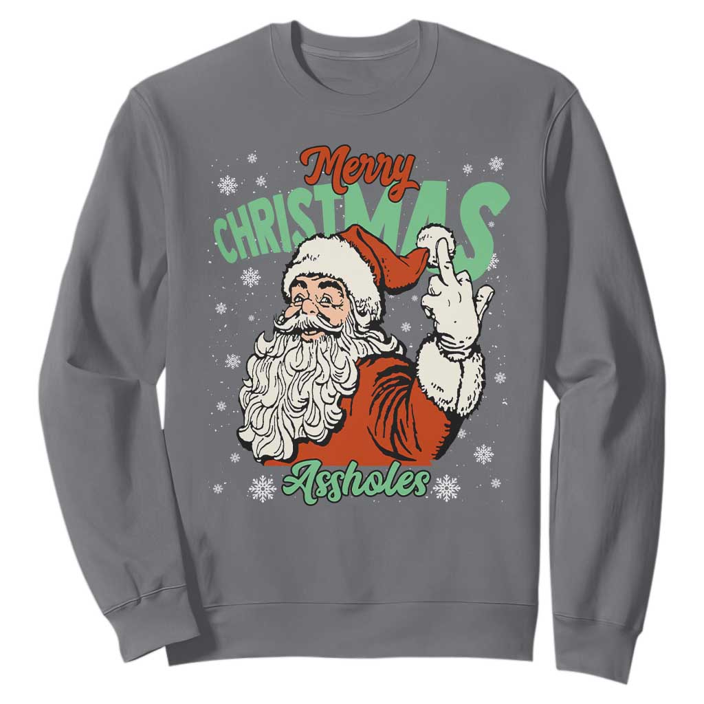 Funny Merry Christmas Assholes Sweatshirt Xmas Naughty Santa Adult Jokes TS11 Charcoal Print Your Wear