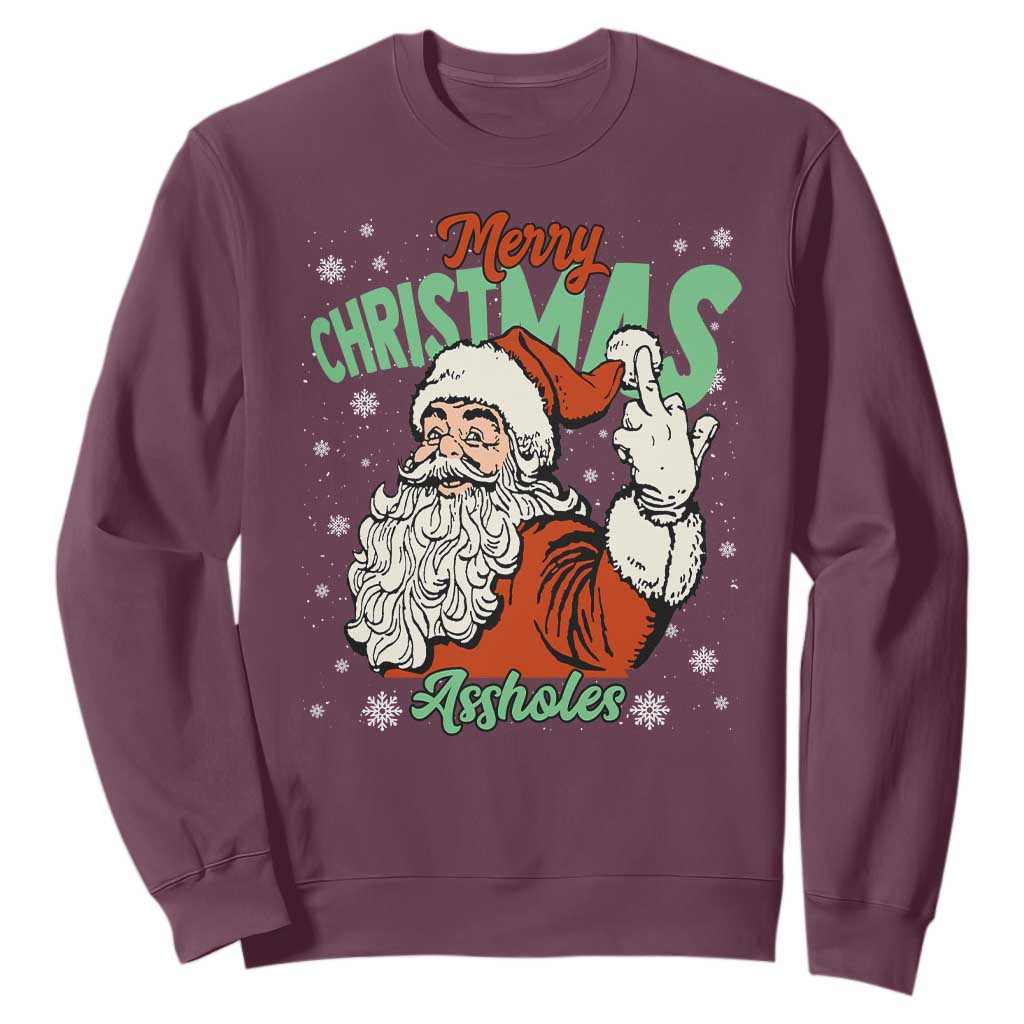 Funny Merry Christmas Assholes Sweatshirt Xmas Naughty Santa Adult Jokes TS11 Maroon Print Your Wear