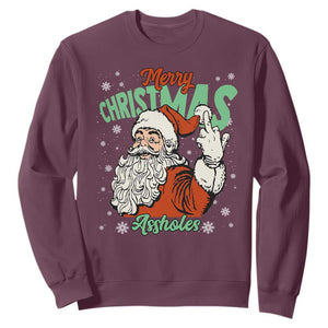 Funny Merry Christmas Assholes Sweatshirt Xmas Naughty Santa Adult Jokes TS11 Maroon Print Your Wear