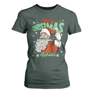 Funny Merry Christmas Assholes T Shirt For Women Xmas Naughty Santa Adult Jokes TS11 Dark Forest Green Print Your Wear