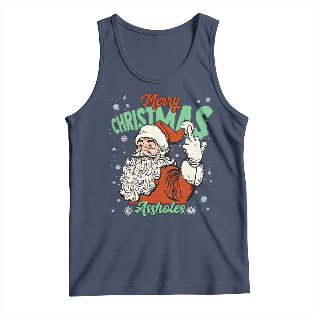 Funny Merry Christmas Assholes Tank Top Xmas Naughty Santa Adult Jokes TS11 Navy Print Your Wear