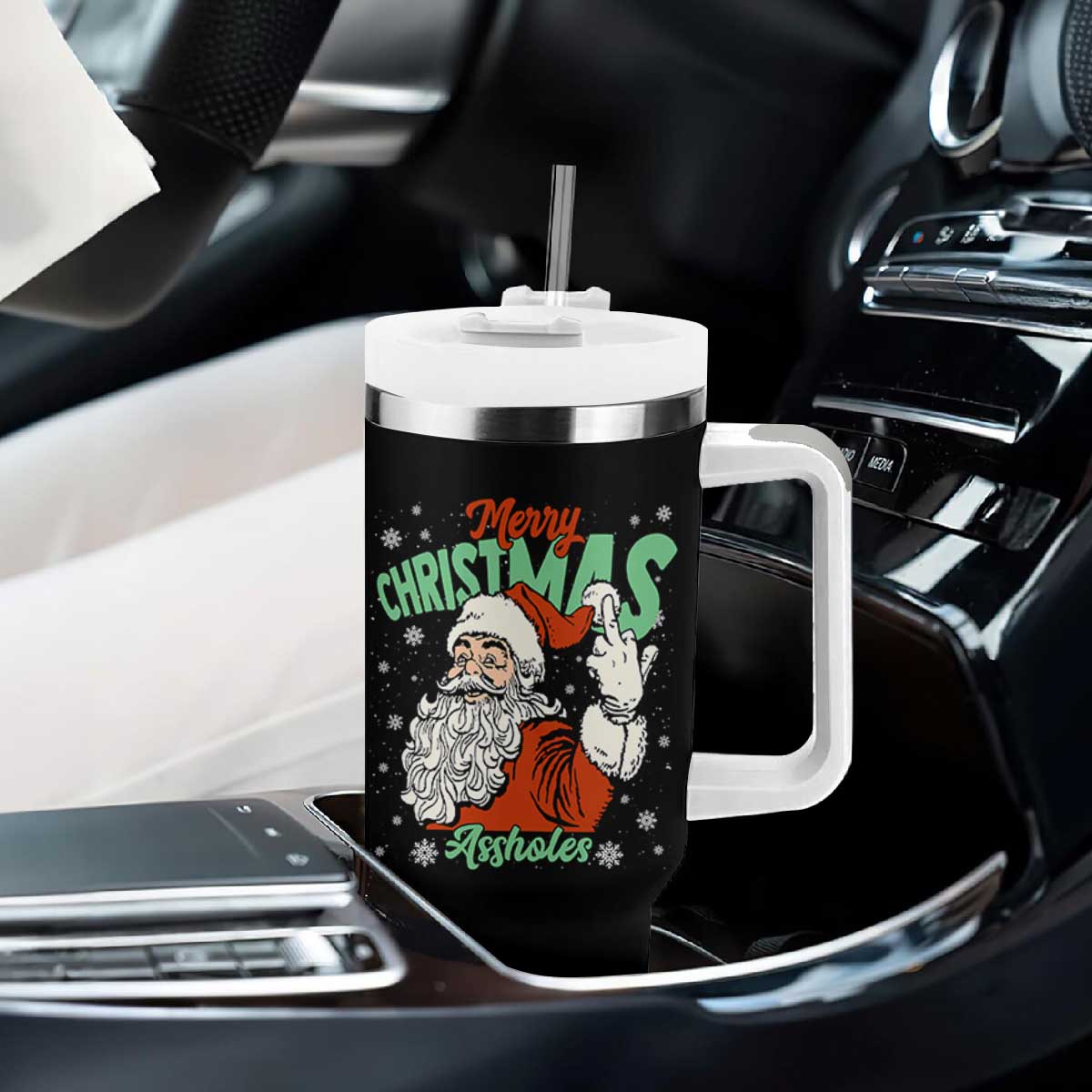 Funny Merry Christmas Assholes Tumbler With Handle Xmas Naughty Santa Adult Jokes TS11 Print Your Wear