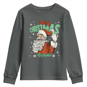 Funny Merry Christmas Assholes Youth Sweatshirt Xmas Naughty Santa Adult Jokes TS11 Dark Heather Print Your Wear