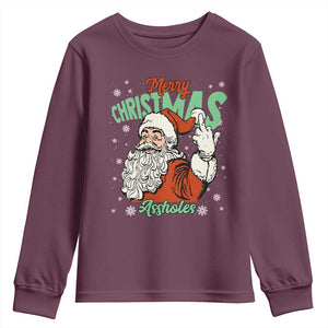 Funny Merry Christmas Assholes Youth Sweatshirt Xmas Naughty Santa Adult Jokes TS11 Maroon Print Your Wear