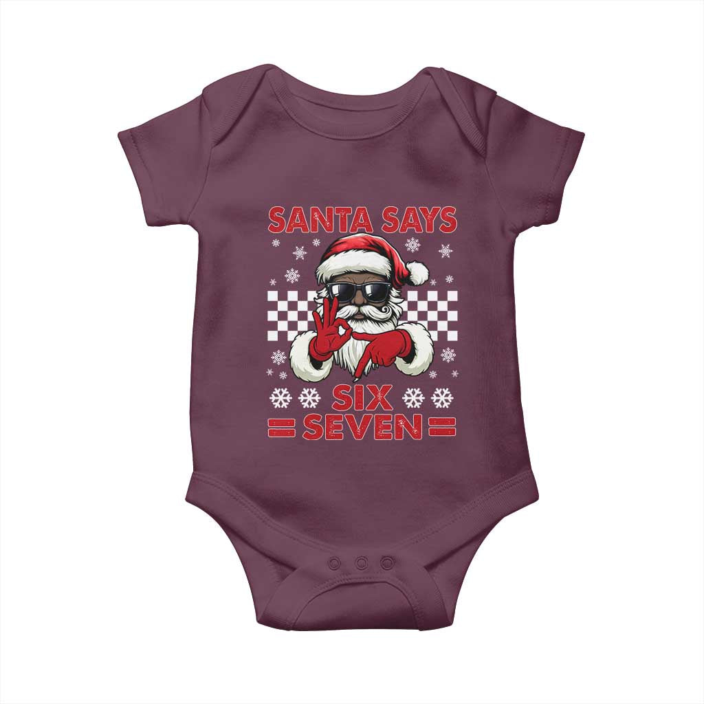67 African American Santa Christmas Baby Onesie Funny Santa Says Six Seven Meme Gen Alpha Slang TS11 Maroon Print Your Wear