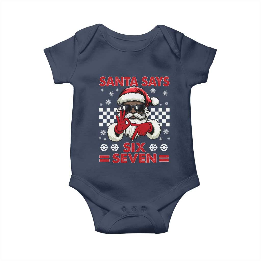 67 African American Santa Christmas Baby Onesie Funny Santa Says Six Seven Meme Gen Alpha Slang TS11 Navy Print Your Wear
