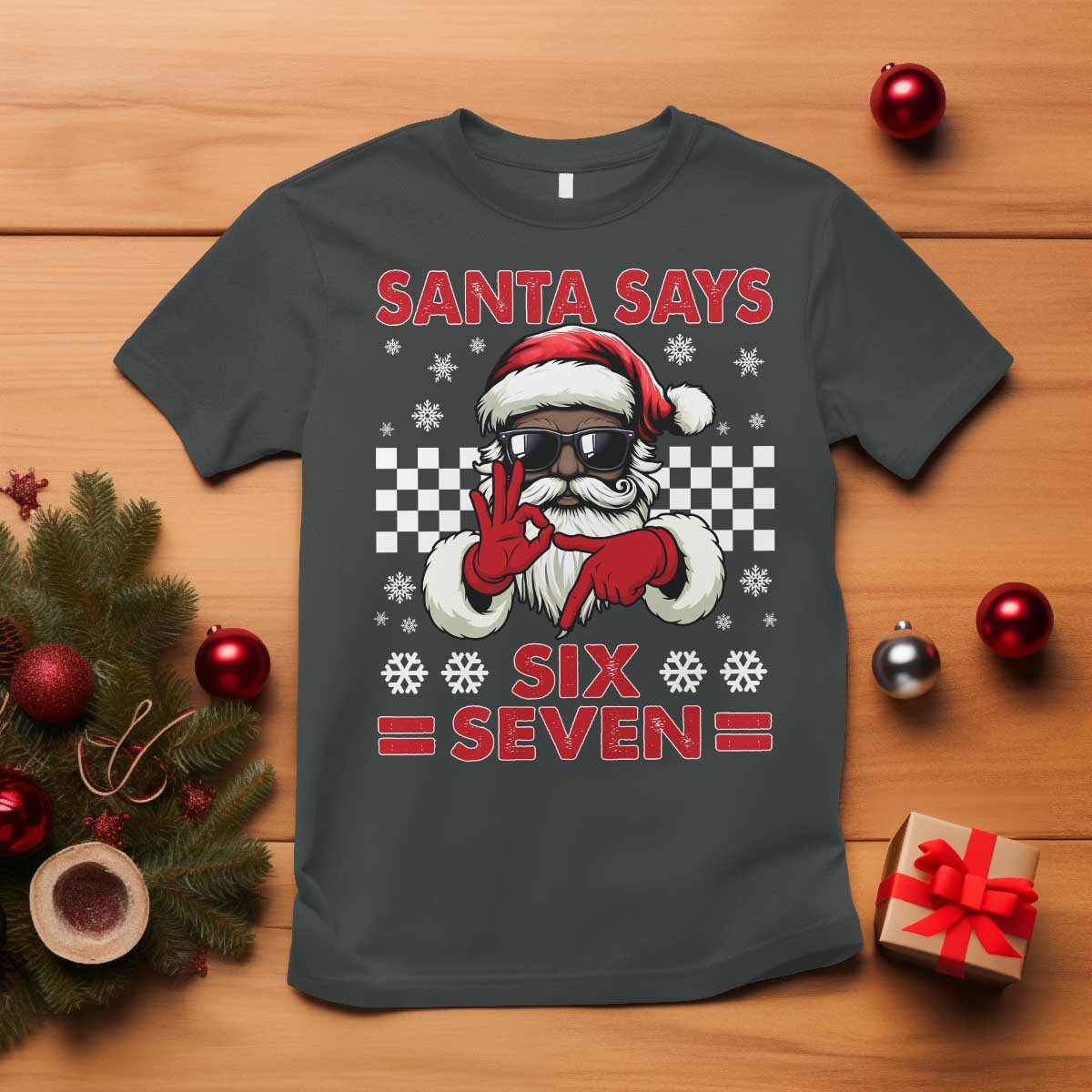 67 African American Santa Christmas T Shirt Funny Santa Says Six Seven Meme Gen Alpha Slang TS11 Dark Heather Print Your Wear