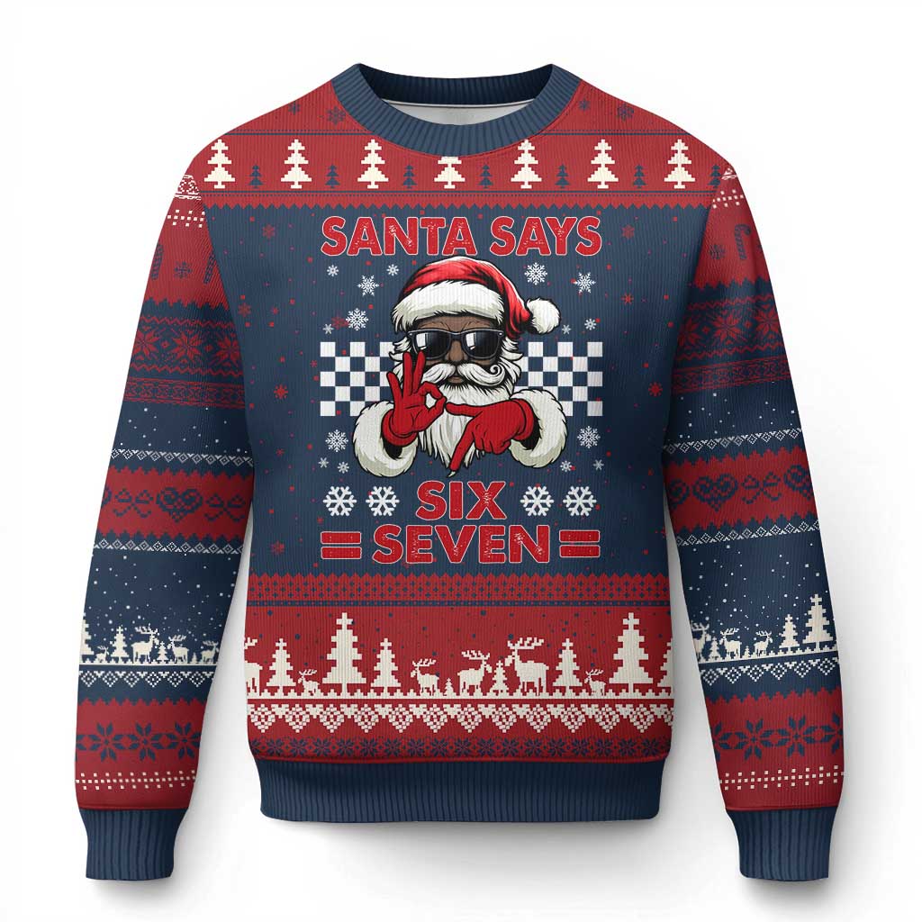 67 African American Santa Xmas Ugly Christmas Sweater Funny Santa Says Six Seven Meme Gen Alpha Slang TS11 Navy Red Print Your Wear