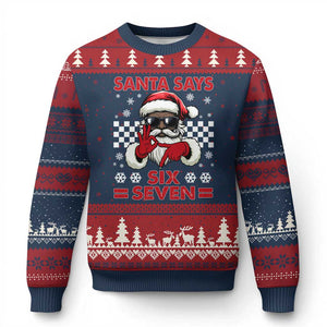 67 African American Santa Xmas Ugly Christmas Sweater Funny Santa Says Six Seven Meme Gen Alpha Slang TS11 Navy Red Print Your Wear