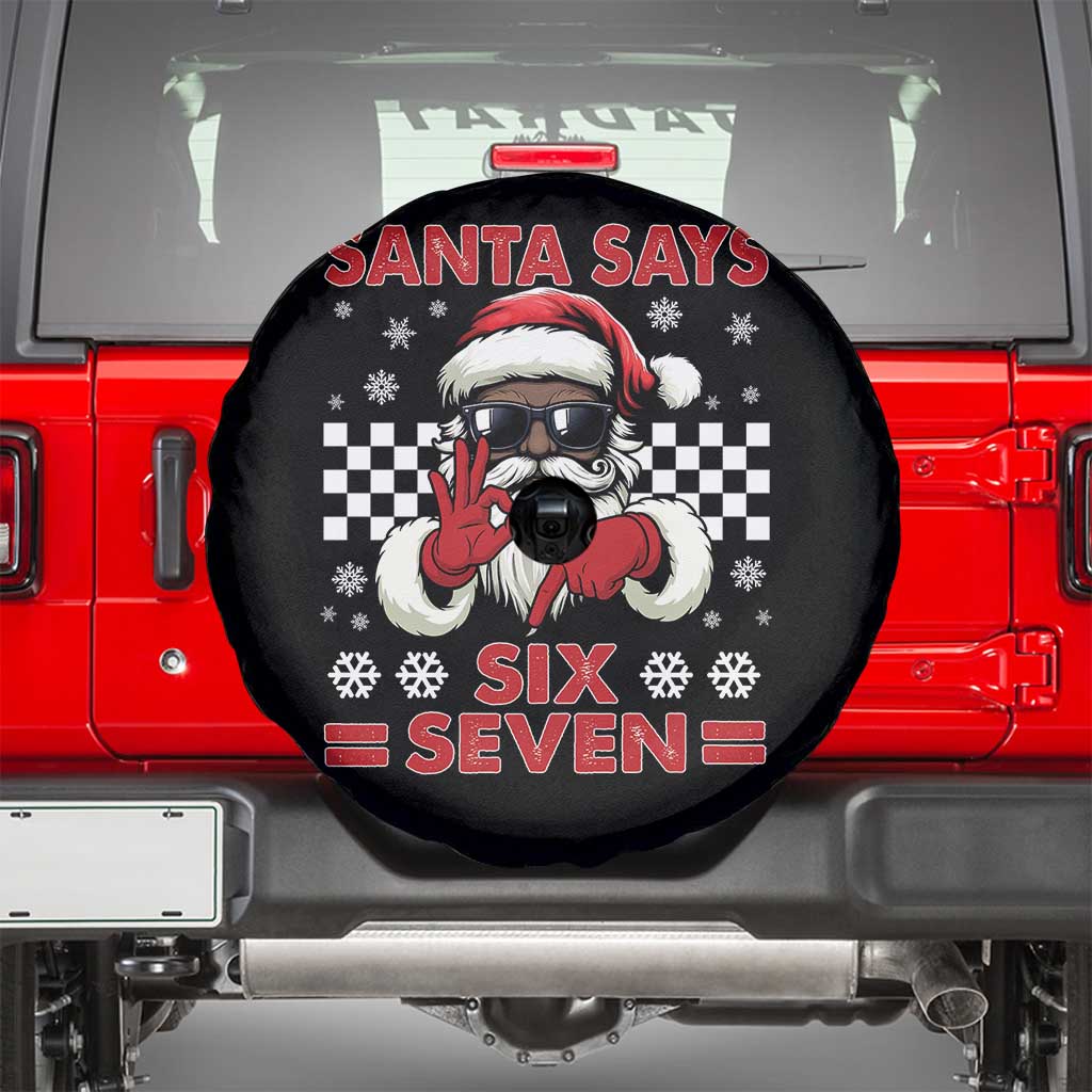 67 African American Santa Christmas Spare Tire Cover Funny Santa Says Six Seven Meme Gen Alpha Slang TS11 Black Print Your Wear