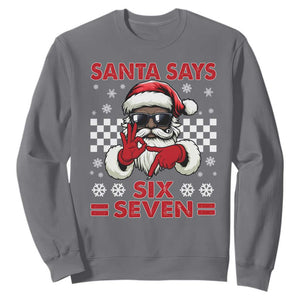 67 African American Santa Christmas Sweatshirt Funny Santa Says Six Seven Meme Gen Alpha Slang TS11 Charcoal Print Your Wear