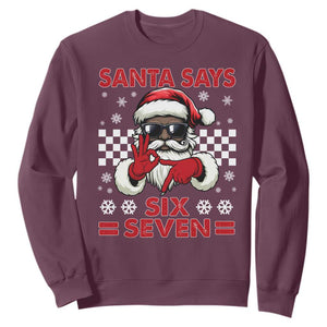 67 African American Santa Christmas Sweatshirt Funny Santa Says Six Seven Meme Gen Alpha Slang TS11 Maroon Print Your Wear