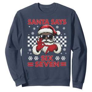 67 African American Santa Christmas Sweatshirt Funny Santa Says Six Seven Meme Gen Alpha Slang TS11 Navy Print Your Wear
