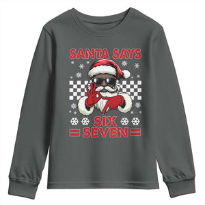 67 African American Santa Christmas Youth Sweatshirt Funny Santa Says Six Seven Meme Gen Alpha Slang TS11 Dark Heather Print Your Wear