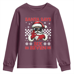67 African American Santa Christmas Youth Sweatshirt Funny Santa Says Six Seven Meme Gen Alpha Slang TS11 Maroon Print Your Wear