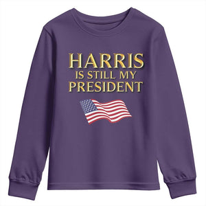 Kamala Supporter 2024 Youth Sweatshirt Harris Is Still My President American Flag US Election TS11 Purple Print Your Wear