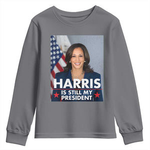 Kamala Supporter 2024 Youth Sweatshirt Harris Is Still My President American Flag TS11 Charcoal Print Your Wear