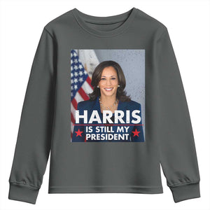 Kamala Supporter 2024 Youth Sweatshirt Harris Is Still My President American Flag TS11 Dark Heather Print Your Wear