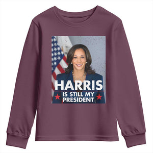 Kamala Supporter 2024 Youth Sweatshirt Harris Is Still My President American Flag TS11 Maroon Print Your Wear