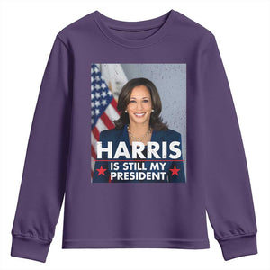 Kamala Supporter 2024 Youth Sweatshirt Harris Is Still My President American Flag TS11 Purple Print Your Wear
