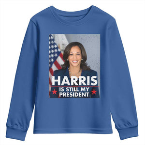 Kamala Supporter 2024 Youth Sweatshirt Harris Is Still My President American Flag TS11 Royal Blue Print Your Wear