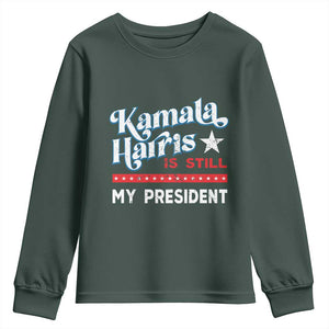 Harris Is Still My President Youth Sweatshirt Vintage Star TS11 Dark Forest Green Print Your Wear