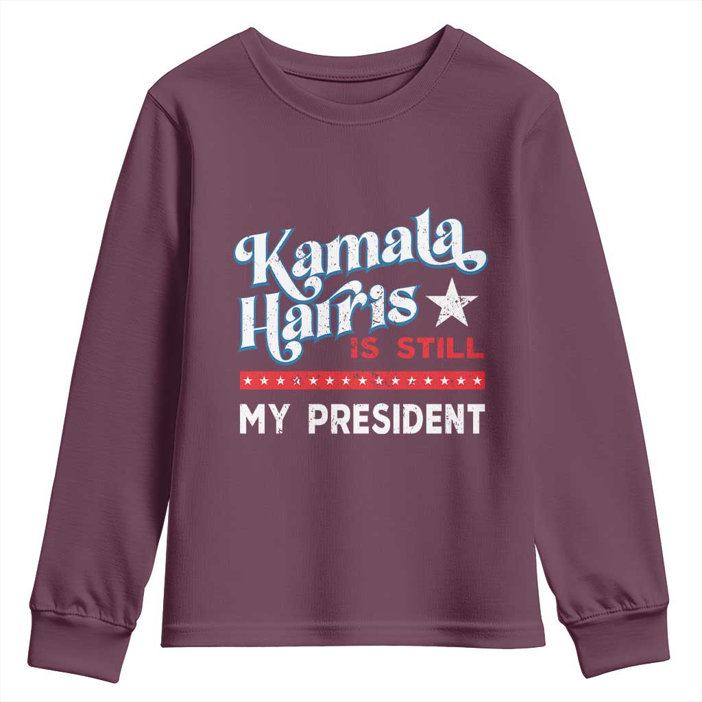Harris Is Still My President Youth Sweatshirt Vintage Star TS11 Maroon Print Your Wear