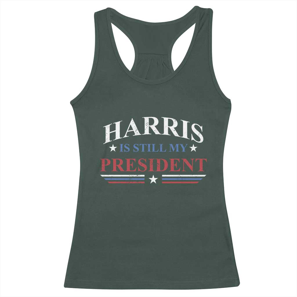 Harris Is Still My President Racerback Tank Top Star Striped TS11 Dark Forest Green Print Your Wear