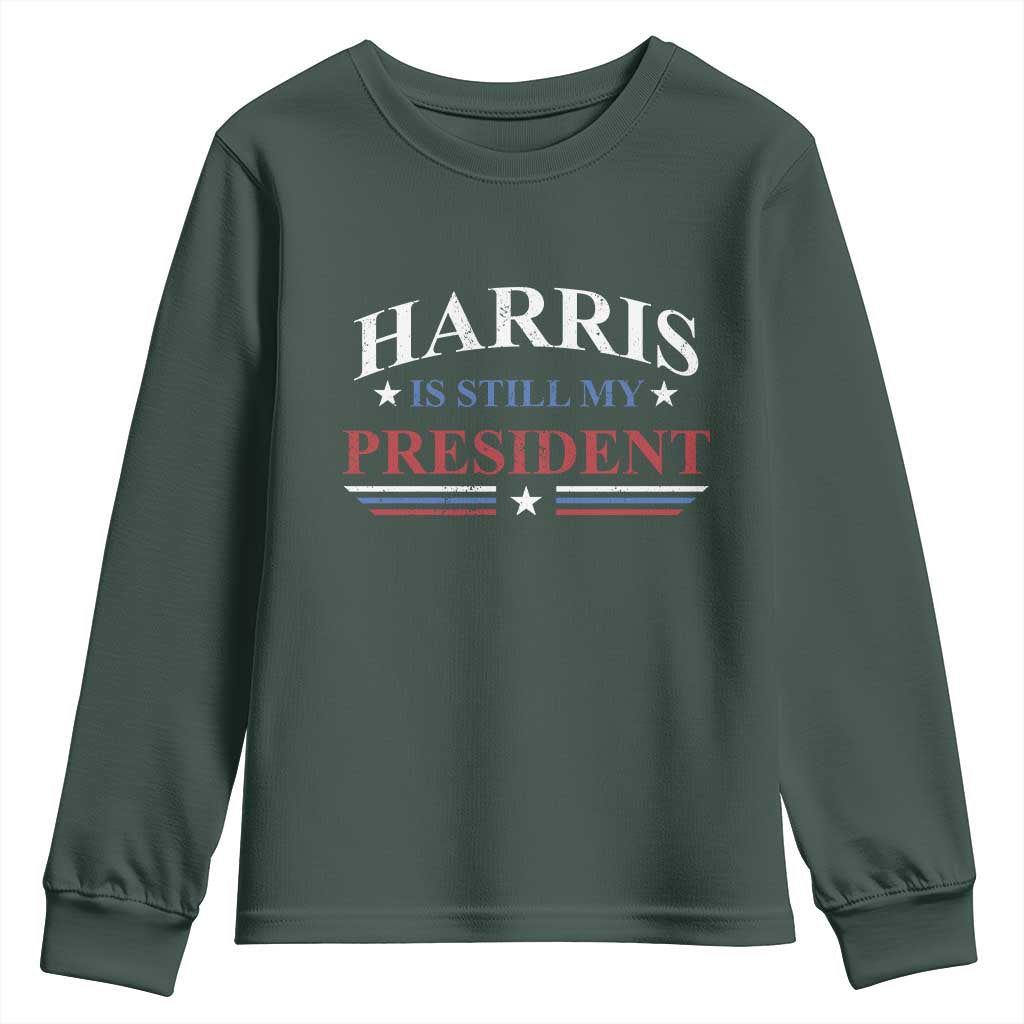 Harris Is Still My President Youth Sweatshirt Star Striped TS11 Dark Forest Green Print Your Wear